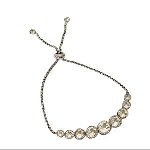 bezel set sparkling crystal slider clasp silver tone  bracelet holiday formal